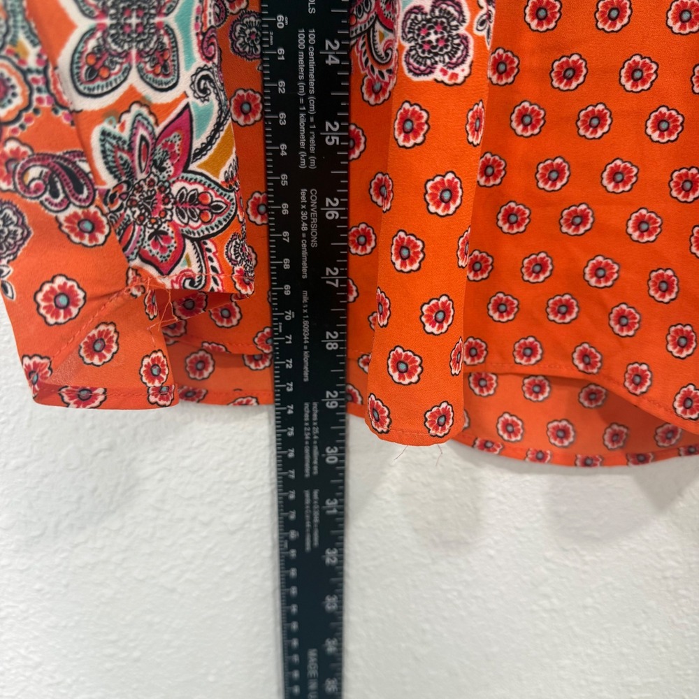 Rose + Olive Womens 2X Teal Orange Paisley Floral Boho Pintuck Blouse Top - Picture 5 of 8